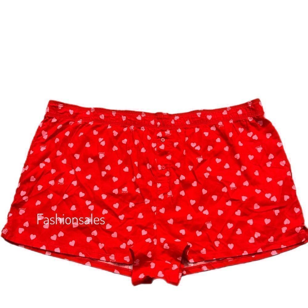 Victoria’s Secret Pink Sleepwear Flannel Pajama Shorts Hearts Allover Red Xl